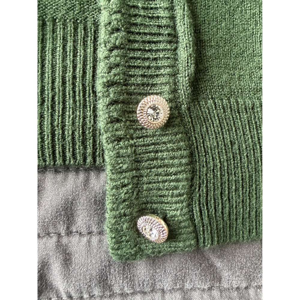 Hampshire Studio Green Button Front Cardigan Sweater XL Rhinestone Button Raglan - Picture 7 of 9